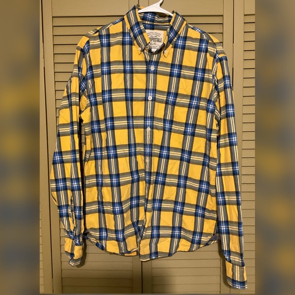 Men’s Aeropostale yellow/blue button down shirt - Picture 4 of 5